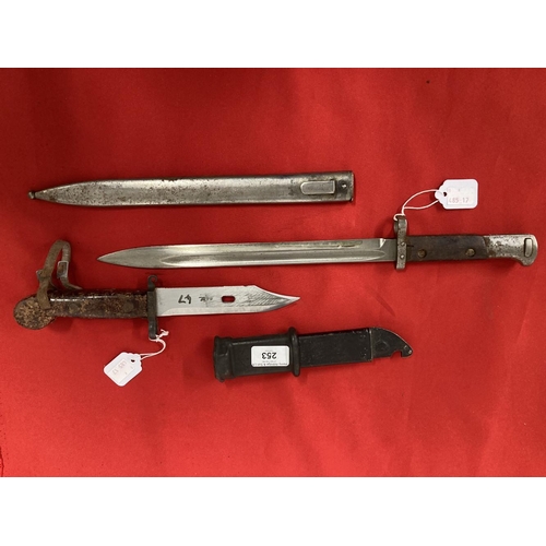 253 - Militaria/Edged Weapons: AK47 bayonet type I marked 7857 13ins, and a Czechoslovakian Mauser bayonet... 