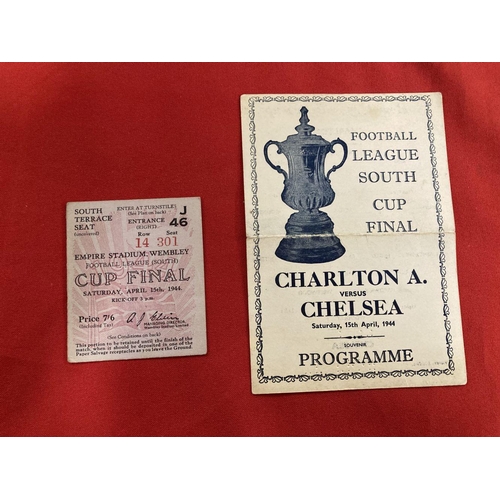 276 - Football: Unusual Football League South Cup Final 15-4-1944, plus Wembley ticket for the same.