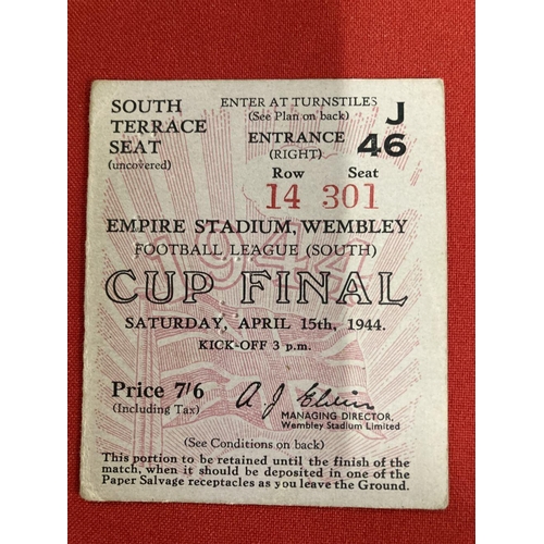 276 - Football: Unusual Football League South Cup Final 15-4-1944, plus Wembley ticket for the same.