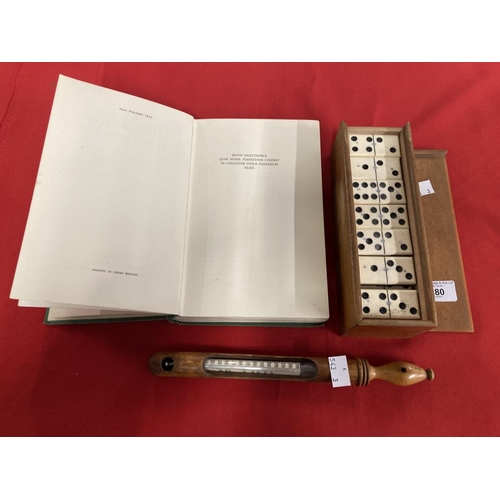 280 - Games & Pastimes: Boxed set of bone and ebony Dominoes, plus a Dr. Forbes mercury thermometer in a t... 