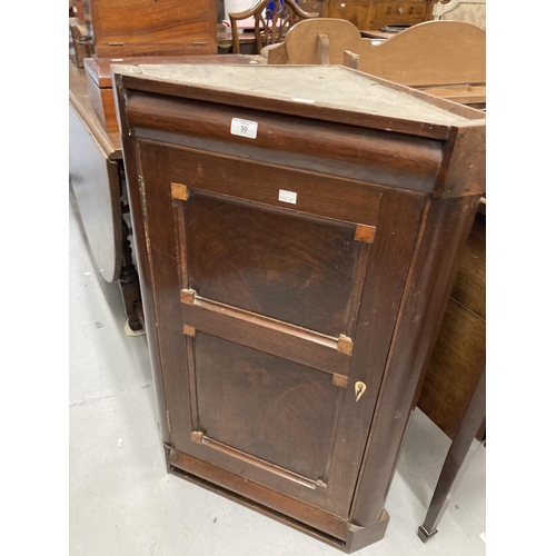 30 - Edwardian mahogany pot cupboard, a mahogany hanging corner cupboard, walnut table with turned legs a... 