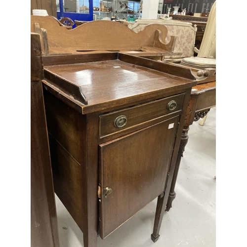 30 - Edwardian mahogany pot cupboard, a mahogany hanging corner cupboard, walnut table with turned legs a... 