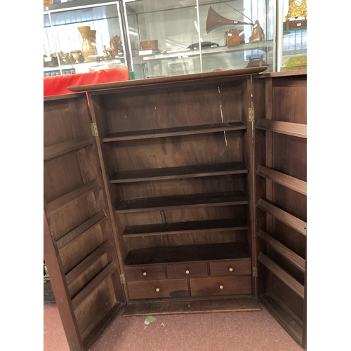 310 - 19th cent. Mahogany wall hanging cupboard two blind doors opening to reveal five small drawers with ... 