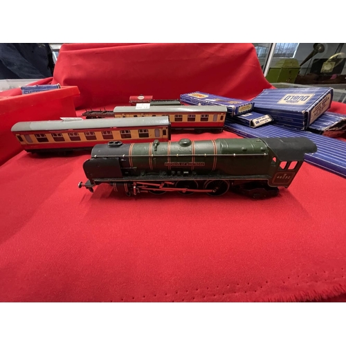 319 - Toys: Railway Hornby Dublo unboxed Duchess of Montrose loco and tender with a selection of track and... 