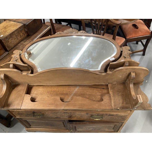 33 - 19th cent. Arts style dressing table mahogany with burr wood drawer front and two cupboards on shape... 