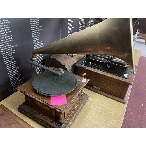 335 - Mechanical Music Property of Local Collector. Gramophones: Early 20th cent. GNT wooden cased gramoph... 