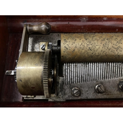 345 - Mechanical Music: Cylinder 8¼ins music box mahogany cased movement, base stamped S.W. 26736. 16ins. ... 