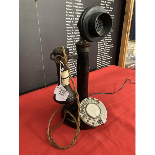 346 - Early 20th cent. Stick telephone iron and Bakelite. Serial No. T.E. 234 No. 22 with chromium numeric... 