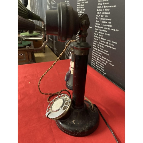 346 - Early 20th cent. Stick telephone iron and Bakelite. Serial No. T.E. 234 No. 22 with chromium numeric... 