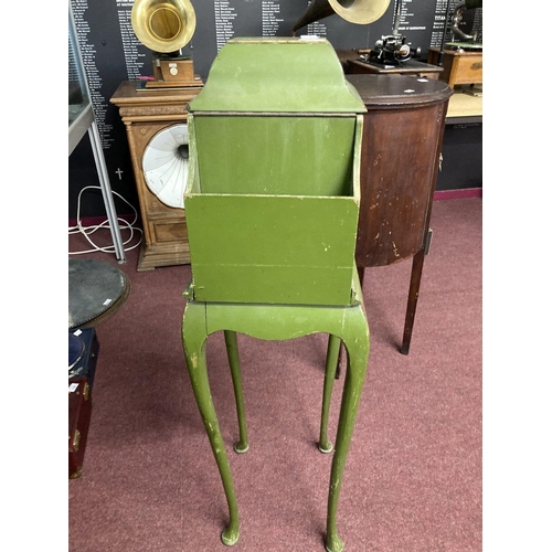 347 - 20th cent. 'Telephone Valet' cabinet, green painted chinoiserie case and candlestick telephone. 43in... 