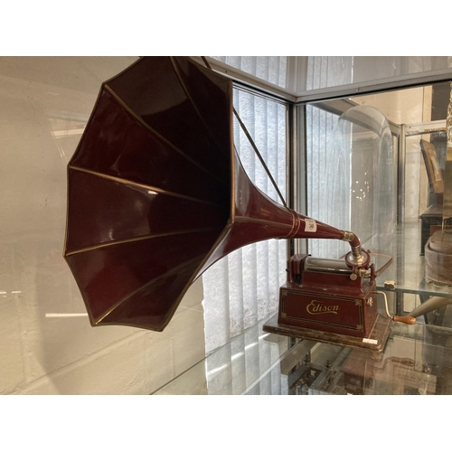 348 - Mechanical Music Property of Local Collector. Phonographs: Thomas Edison Red 'Gem' Phonograph with o... 