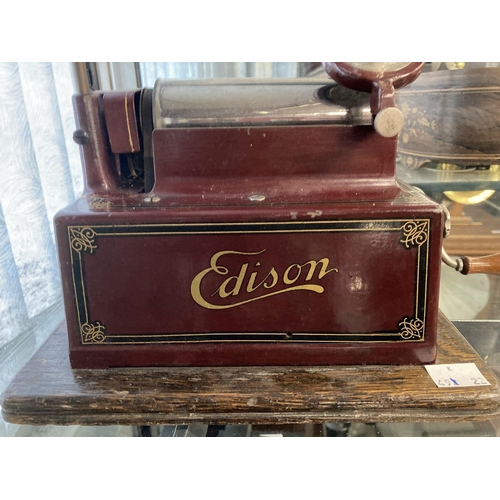 348 - Mechanical Music Property of Local Collector. Phonographs: Thomas Edison Red 'Gem' Phonograph with o... 