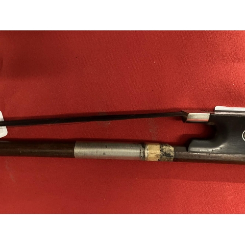 352 - Cello/viola bow stamped Claude Marchand with white metal mounted ebony frog inlaid with Parisian eye... 