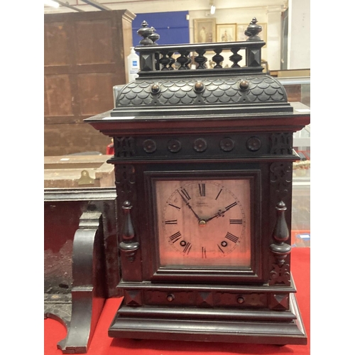 361 - Clocks: Late 19th cent. ebonised bracket clock by Cornell, Maidstone. Movement marked D.R. Patent W ... 