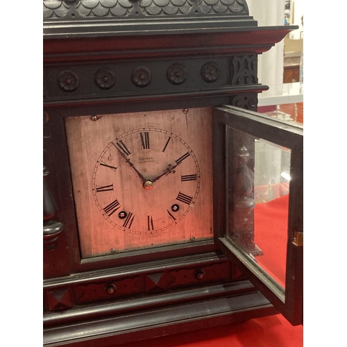 361 - Clocks: Late 19th cent. ebonised bracket clock by Cornell, Maidstone. Movement marked D.R. Patent W ... 