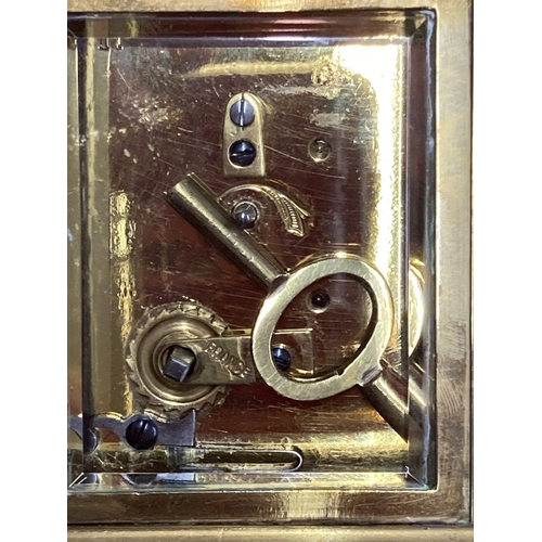 363 - Clocks: 20th cent. Brass small carriage clock J. Vincent, Weymouth. 4¼ins.