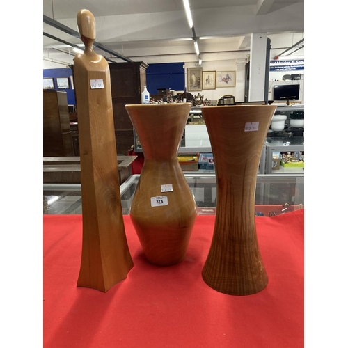 373 - 20th cent. Studio Treen: Bowls, laburnum 8ins, Wych elm 5½ins, ash vase 8ins, yew vase 6ins, silver ... 