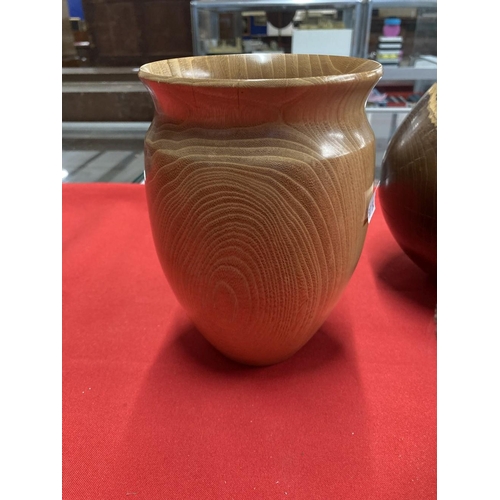 373 - 20th cent. Studio Treen: Bowls, laburnum 8ins, Wych elm 5½ins, ash vase 8ins, yew vase 6ins, silver ... 