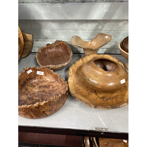 379 - 20th cent. Studio Treen: Carved and turned bowls, burr elm 12ins, burr elm Ron Gray 11ins, hazel 11i... 