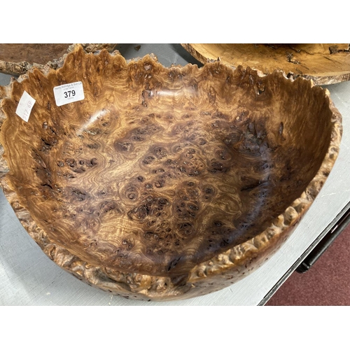 379 - 20th cent. Studio Treen: Carved and turned bowls, burr elm 12ins, burr elm Ron Gray 11ins, hazel 11i... 