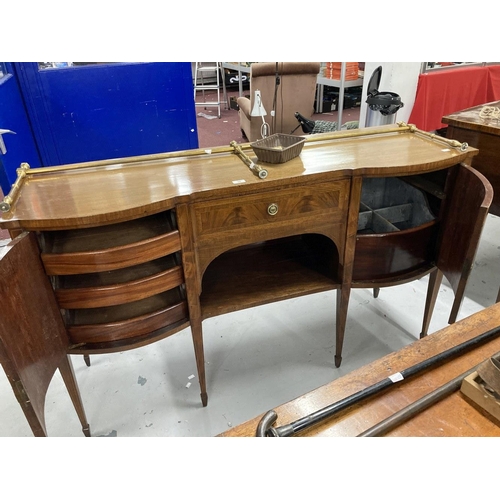 38 - Edwardian mahogany and boxwood strung sideboard of George III design single central drawer with shel... 