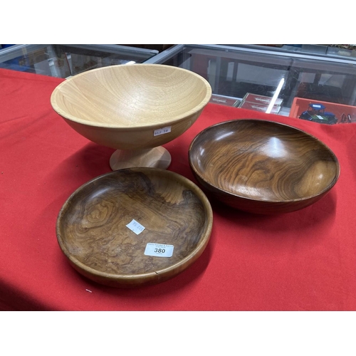 380 - 20th cent. Treen: Turned English walnut large rimmed bowl 13ins, small limewood bowl 5ins, block woo... 