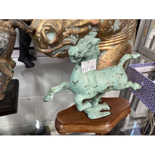 391 - 20th cent. Decorators Items: Cast Tang horse on stand 9ins, running Tang horse bronzed on stand 8ins... 