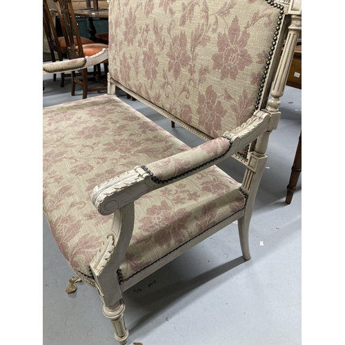 41 - 20th cent. Salon sofa painted in grey with acanthus decoration to the arms.