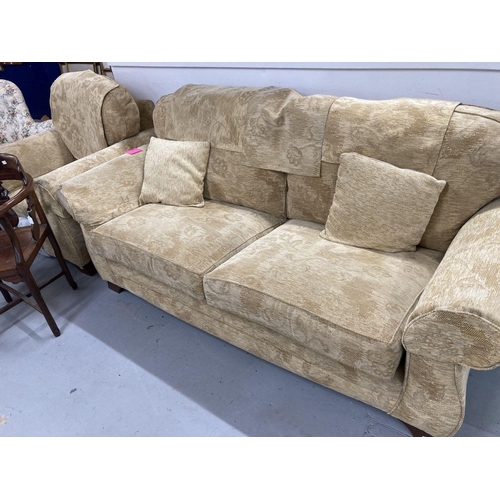 44 - 20th cent. Upholstered settee and armchair. Tuscany model, the settee 7ft. x 37ins. Chair 41ins. x 3... 