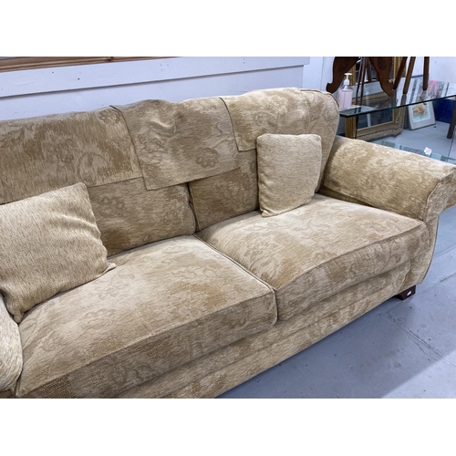 44 - 20th cent. Upholstered settee and armchair. Tuscany model, the settee 7ft. x 37ins. Chair 41ins. x 3... 