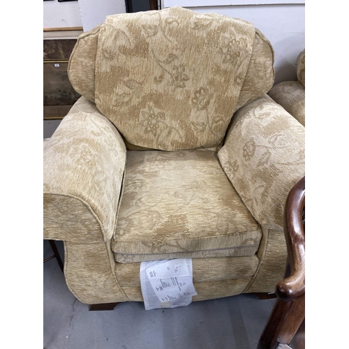 44 - 20th cent. Upholstered settee and armchair. Tuscany model, the settee 7ft. x 37ins. Chair 41ins. x 3... 