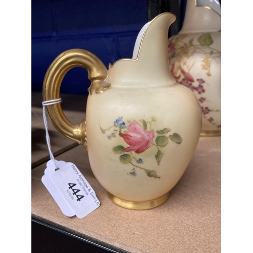 444 - Royal Worcester: Porcelain small jug gilt handle decorated with flowers, marked Royal Worcester Engl... 