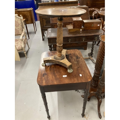 45 - 19th cent. Mahogany table, the top with rounded corners on ring turned legs. 24ins. x 21ins. x 29ins... 