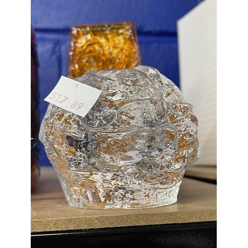 451 - 20th cent. Glass: Tangerine vase unmarked possible Whitefriars, clear glass bowl, Murano blue glass ... 