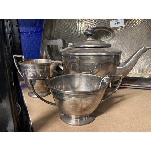 468 - Art Deco platedware Mappin & Webb three piece tea set and tray.