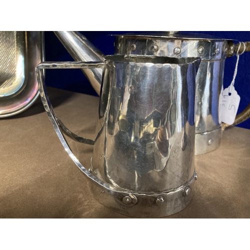 469 - Arts & Crafts: Continental silver wash on copper riveted teapot 4¼ins, cream jug 4¼ins.