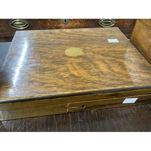 48 - 19th cent. Rosewood box and counters 12¼ins. x 6¼ins. x 6ins, a mahogany box with ebony stringing 8½... 