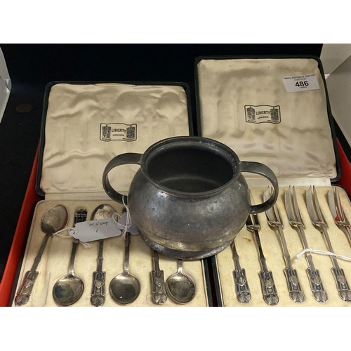 486 - Hallmarked Silver: Liberty & Co. Cymric Medea pattern - 'Honesty' flower finials coffee spoons Birmi... 