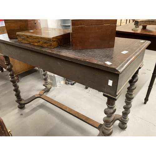 49 - 19th cent. Carolean reproduction hall table with twin drawers, brass teardrop handles on twist suppo... 