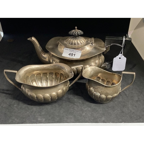 491 - Hallmarked Silver: Tea set for one, Regency style, Birmingham marks, matching creamer, sugar bowl Ch... 