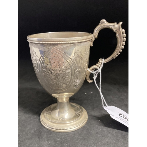 502 - Hallmarked Silver: Engraved cup, Sheffield marks Roberts & Belk 1890-91. Approx. 4½oz.