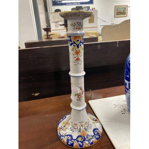 52 - Lamps: 19th cent. Chinese blue and white vase converted to a lamp. 15ins. Plus a pair of French Fain... 