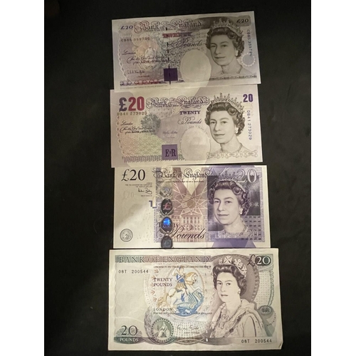 537 - Numismatics: Banknotes, GB collection of four Bank of England £20 notes, one Elgar DB41, one Smith A... 