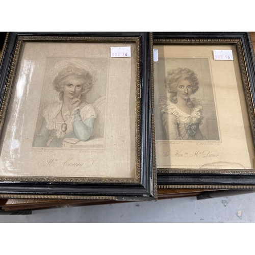 54 - R. Cosway (1742-1821): Engravings Mrs Cosway and Mrs Damer both dated 1794 in ebonised gilt frames. ... 