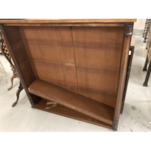 56 - 19th cent. Mahogany open bookcase with three adjustable shelves. In need of restoration. 43¼ins. x 9... 