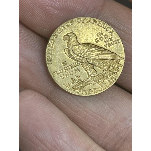 560 - Coins: Gold US Indian Head, Half Eagle 5 Dollars 1909. 8.5g.