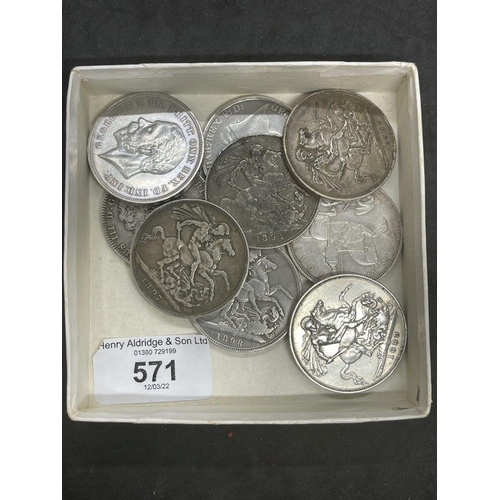 571 - Coins: UK Crowns - George III, Bullneck IV 1821, Victoria Jubilee, Young and Veiled 1891, 97, 98, 18... 