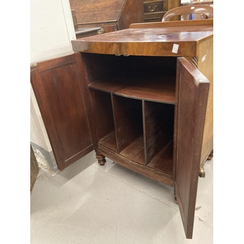 59 - 19th cent. Mahogany bow front dwarf cupboard the galleried top above two doors with cross banding, t... 