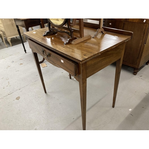 60 - 19th cent. Mahogany side table the galleried top above a single drawer with brass swan neck handle, ... 