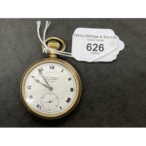 626 - Watches: James Walker London Admiralty pattern plated Dennison case, white enamel dial, Roman numera... 